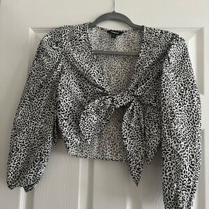 Express Black and White Sailor Collar Crop Blouse